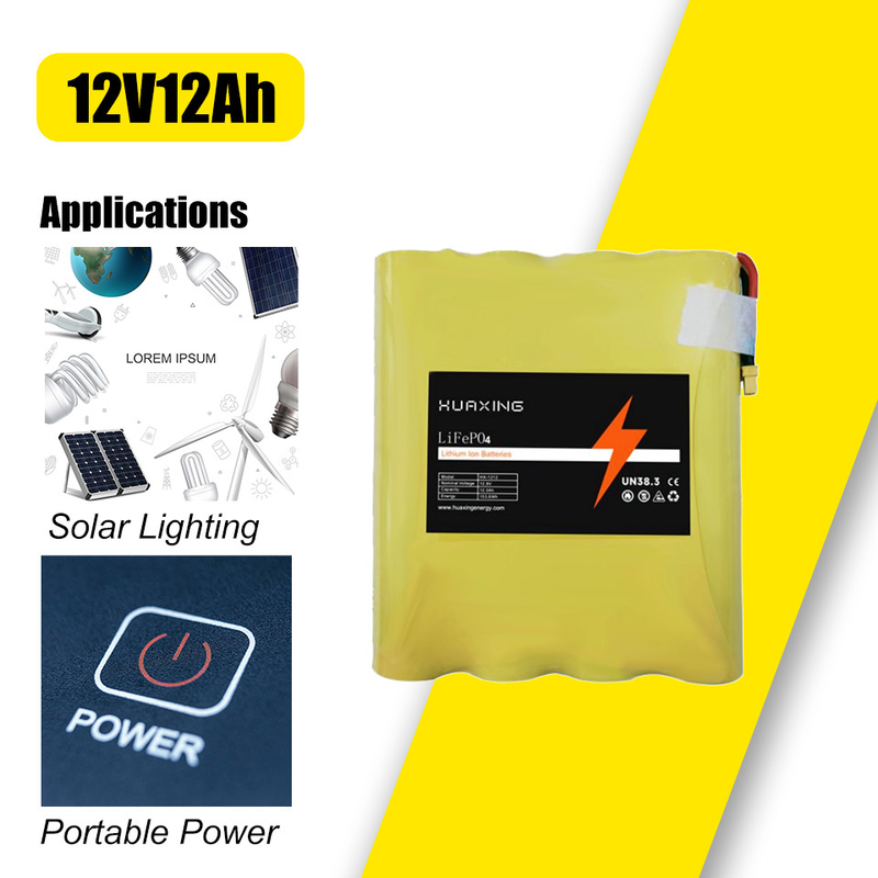 12V 12.8V 12Ah LFP Battery PVC Wrap Huaxing Lithium Iron Phosphate For Solar Light Portable Power